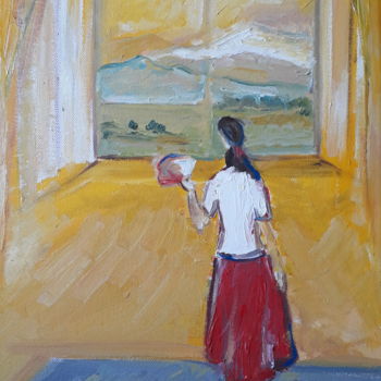 Schilderij getiteld "girl at the window" door Ani Airapetian, Origineel Kunstwerk, Olie