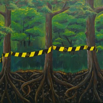 Painting titled "Pandemic Family 2020" by Ania Cho, Original Artwork, Acrylic Mounted on Wood Stretcher frame