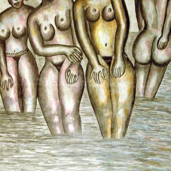 Dessin intitulée "Femmes au bain" par Armand Pascal Aniambossou, Œuvre d'art originale