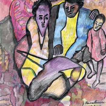 Dessin intitulée "Ensemble dans le ma…" par Armand Pascal Aniambossou, Œuvre d'art originale