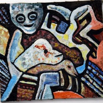 Peinture intitulée "l´homme aux totems" par Armand Pascal Aniambossou, Œuvre d'art originale