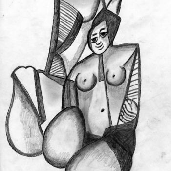 Dessin intitulée "la femme aux caleba…" par Armand Pascal Aniambossou, Œuvre d'art originale, Crayon