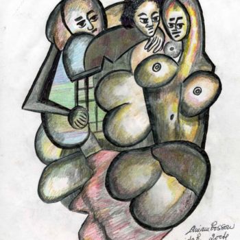 Desenho intitulada "Les amantes du patr…" por Armand Pascal Aniambossou, Obras de arte originais