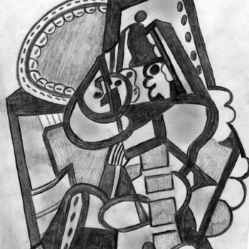 Drawing titled "Face au miroir" by Armand Pascal Aniambossou, Original Artwork, Pencil