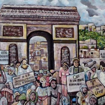 Peinture intitulée "La marche des femmes" par Armand Pascal Aniambossou, Œuvre d'art originale