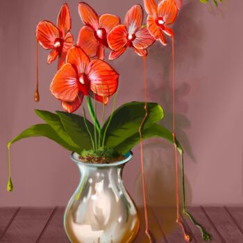 Digital Arts titled "Flowers crying" by Aníbal Coelho, Original Artwork, Digital Painting