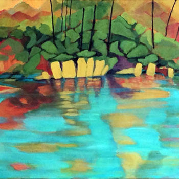 Peinture intitulée "L'étang sous l'éte…" par Anicpeintrecoloriste, Œuvre d'art originale, Acrylique