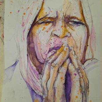 Painting titled "RETRATO 201" by Agnes Druenne, Original Artwork, Watercolor