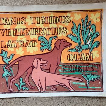 Incisioni, stampe intitolato "The Vegetarian dog.…" da Bert Kooij, Opera d'arte originale, Incisioni su linoleum