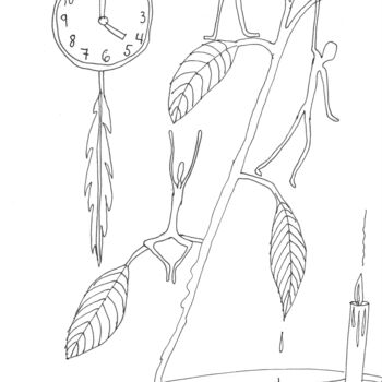 Disegno intitolato "Esquiver le temps q…" da Anik Fortin, Opera d'arte originale, Pennarello