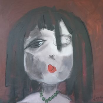Malerei mit dem Titel "Le collier vert" von Amo, Original-Kunstwerk, Acryl