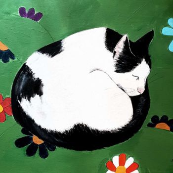 Peinture intitulée "Afternoon nap" par Aniko Murok, Œuvre d'art originale, Acrylique