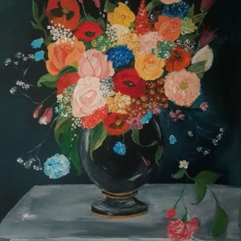 Painting titled "Flower still life" by Aniko Murok, Original Artwork, Acrylic