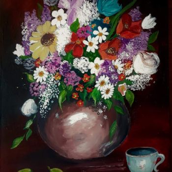 Painting titled "Flower still life" by Aniko Murok, Original Artwork, Acrylic