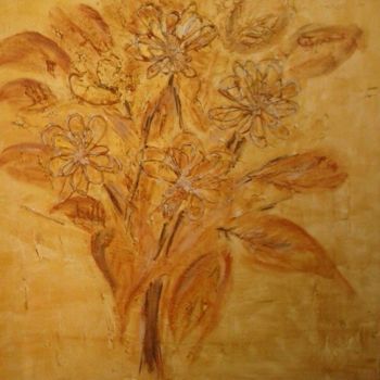 Peinture intitulée "Gold - Bronze Blumen" par Aniko Trombitasne Varju, Œuvre d'art originale, Acrylique