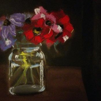 Malerei mit dem Titel "Strauß" von Aniko Trombitasne Varju, Original-Kunstwerk, Pastell