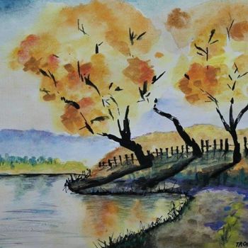 Ζωγραφική με τίτλο "River" από Aniko Trombitasne Varju, Αυθεντικά έργα τέχνης, Ακουαρέλα