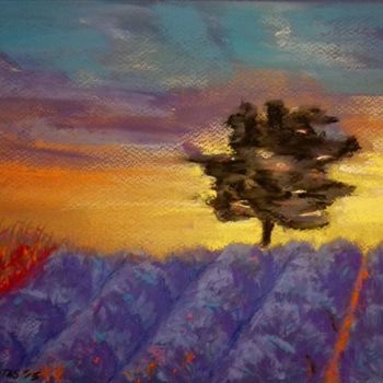 Painting titled "Lavendelfeld" by Aniko Trombitasne Varju, Original Artwork, Pastel