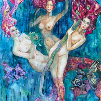 Schilderij getiteld "The underwater King…" door Anastasia Noskina, Origineel Kunstwerk, Aquarel