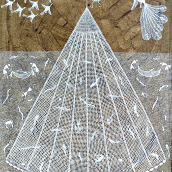 Pittura intitolato "Fish Net" da Anil Chaitya Vangad, Opera d'arte originale, Acquarello