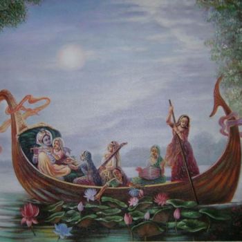 Painting titled "Krishna with Gopis…" by Anil Das, Original Artwork