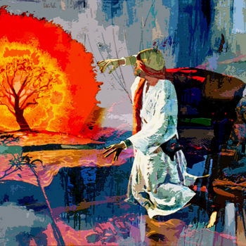 Картина под названием "Burning Bush" - Anil Kumar, Подлинное произведение искусства, Акрил Установлен на Деревянная рама для…