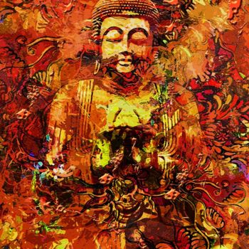 Pintura intitulada "Autumn Buddha" por Anil Kumar, Obras de arte originais, Acrílico Montado em Armação em madeira