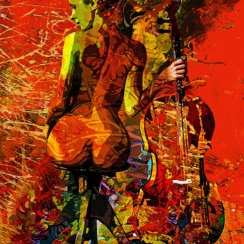 「Radiant Cellist」というタイトルの絵画 Anil Kumarによって, オリジナルのアートワーク, アクリル ウッドストレッチャーフレームにマウント