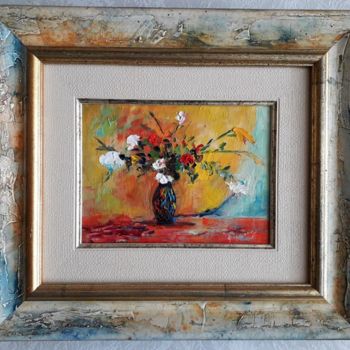 Painting titled "Still life with flo…" by Anila Dekovelli Ciccone, Original Artwork, Oil