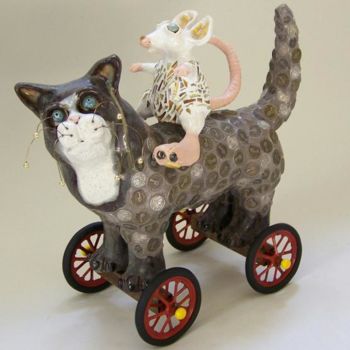 "Ratz-N-Katz Cat Scu…" başlıklı Heykel Suzanne Noll tarafından, Orijinal sanat, Seramik