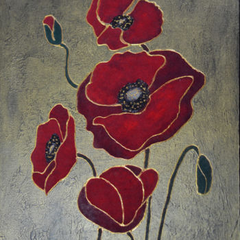 Malarstwo zatytułowany „Velvet Poppies” autorstwa Danguole Serstinskaja, Oryginalna praca, Kolaże