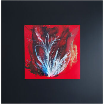Painting titled "Red on Black Tripty…" by Danguole Serstinskaja, Original Artwork, Ink Mounted on Other rigid panel