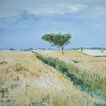 Pittura intitolato "Wheat Fields With T…" da Animesh Roy, Opera d'arte originale, Olio