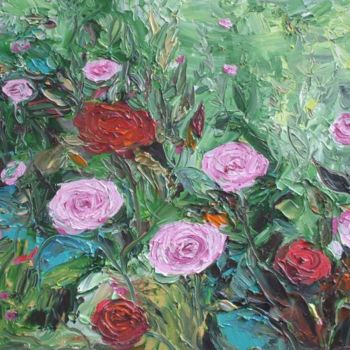Schilderij getiteld "Pink Roses" door Animesh Roy, Origineel Kunstwerk