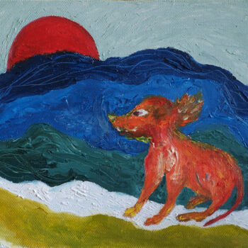 Картина под названием "Собака и Море" - Янина Чуприна, Подлинное произведение искусства, Масло