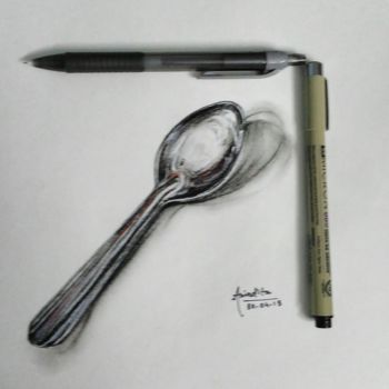 Drawing titled "Spoon sketch" by Anindita Mandal, Original Artwork