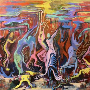 Malerei mit dem Titel "Menades" von Ani Petrosyan, Original-Kunstwerk, Öl