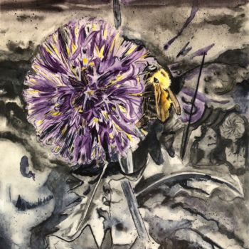 Painting titled "Ou vont les abeille…" by Anirbas, Original Artwork, Watercolor Mounted on Wood Panel