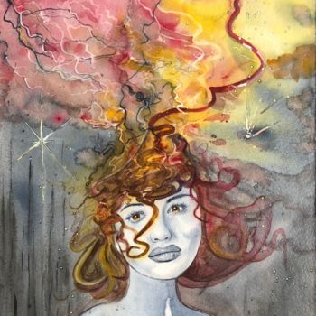 Painting titled "L’orageuse" by Anirbas, Original Artwork, Watercolor Mounted on Wood Panel