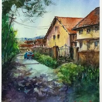 Painting titled "The Yellow House of…" by Anishkumar R Anjumoorthy, Original Artwork, Watercolor