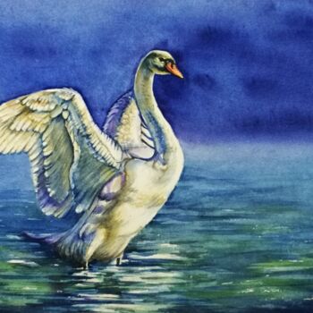 Painting titled "The Angel Bird" by Anishkumar R Anjumoorthy, Original Artwork, Watercolor