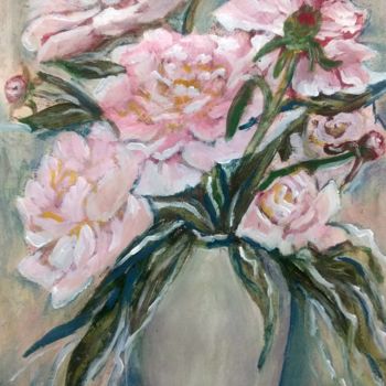 Painting titled "Peonies" by Anisia Grigor, Original Artwork, Oil