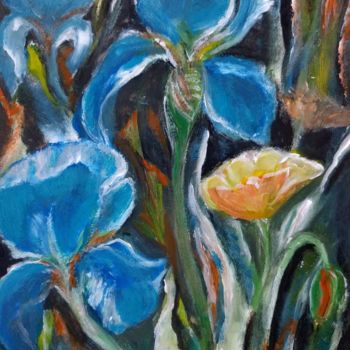 Картина под названием "Irises" - Anisia Grigor, Подлинное произведение искусства, Масло