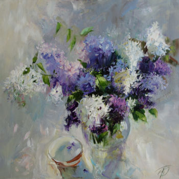 Painting titled "I love flowers. Lil…" by Galina Anisimova, Original Artwork, Oil Mounted on Wood Stretcher frame