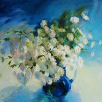Pintura intitulada "Chrysanthemums in c…" por Galina Anisimova, Obras de arte originais, Óleo