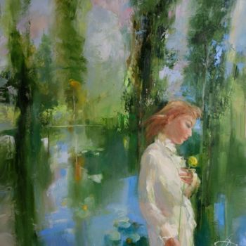 Malerei mit dem Titel "At a lake" von Galina Anisimova, Original-Kunstwerk, Öl Auf Keilrahmen aus Holz montiert