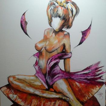 Painting titled "assise sur le couss…" by Anita Boche, Original Artwork, Acrylic