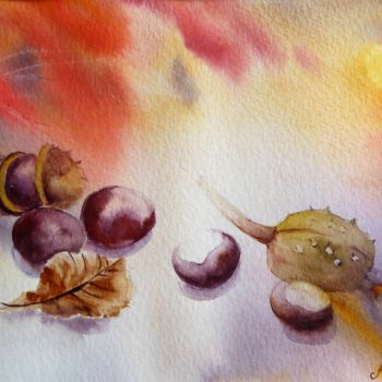 Painting titled "Récolte d'automne" by Anita Bruzzo, Original Artwork, Watercolor