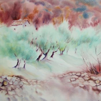 Peinture intitulée "Les oliviers de Bea…" par Anita Bruzzo, Œuvre d'art originale, Aquarelle
