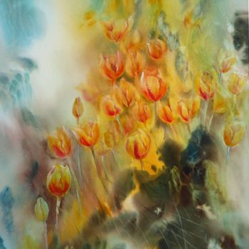Peinture intitulée "Eruption" par Anita Bruzzo, Œuvre d'art originale, Aquarelle